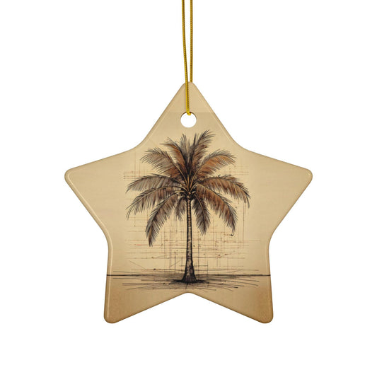 Vintage Palm Tree Ornament | Hand-Sketched Sepia Neutral Decor | Minimalist Modern Organic Aesthetics KC Industrial Art & Design