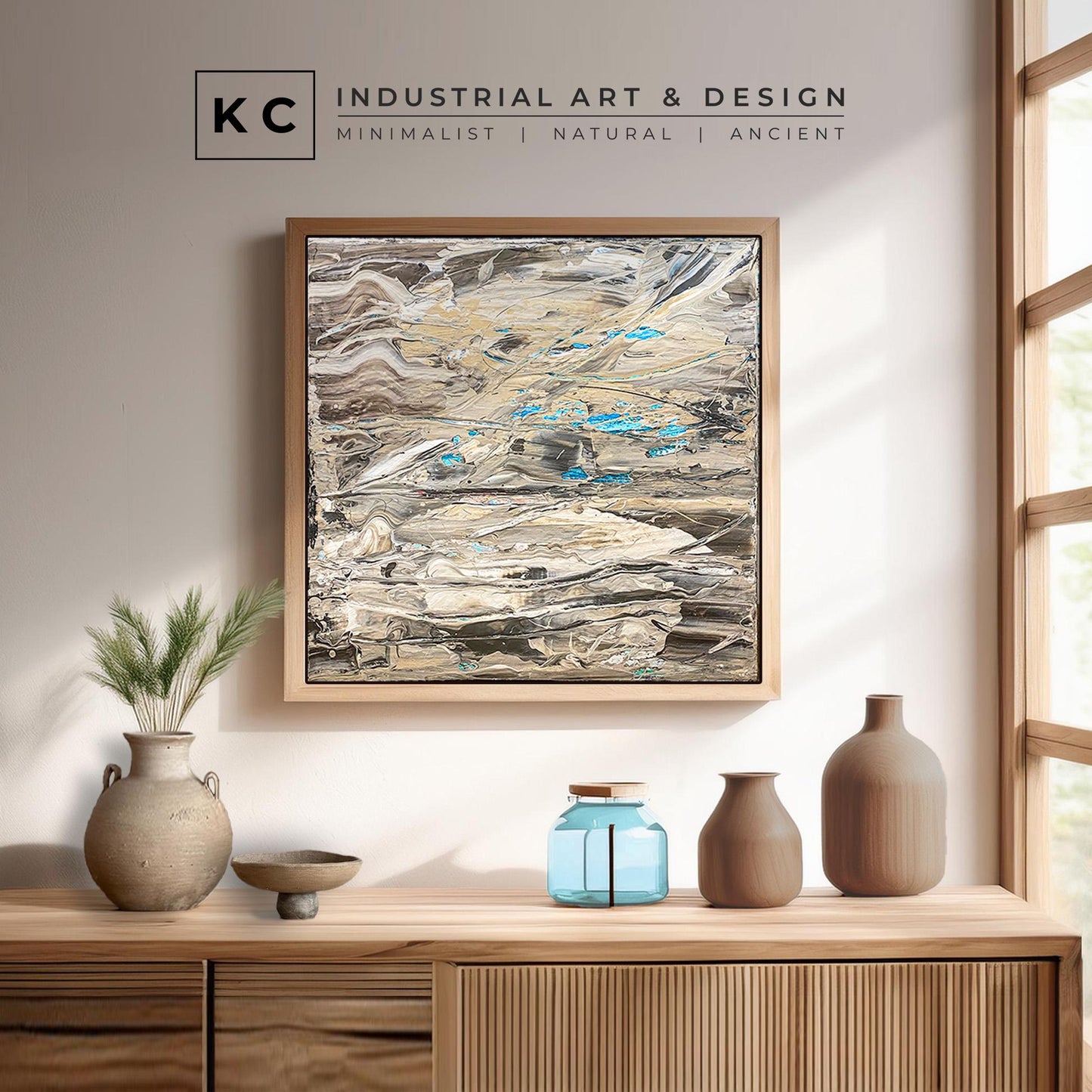 Beige Brown Black Abstract Painting | Large Original Landscape Art | Cream Tan Beige Office Den KC Industrial Art & Design