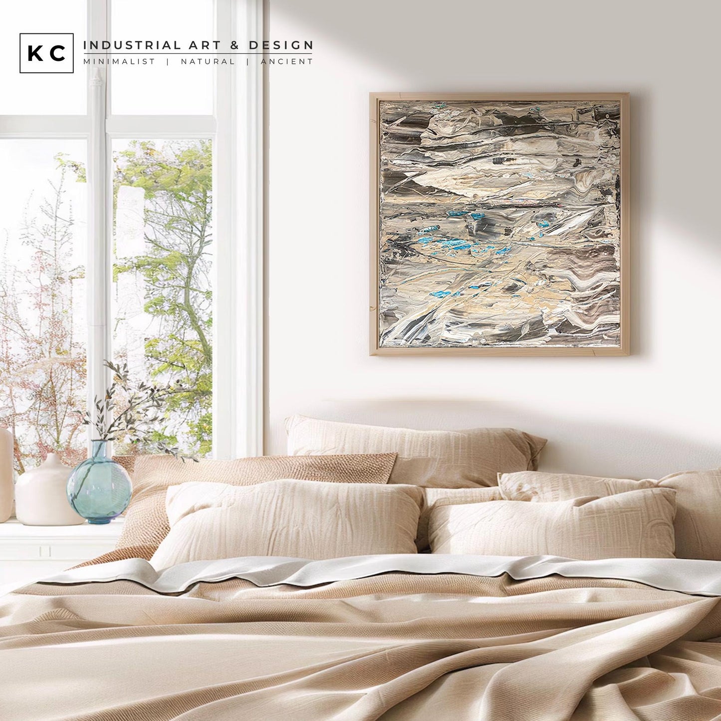 Beige Brown Black Abstract Painting | Large Original Landscape Art | Cream Tan Beige Office Den KC Industrial Art & Design