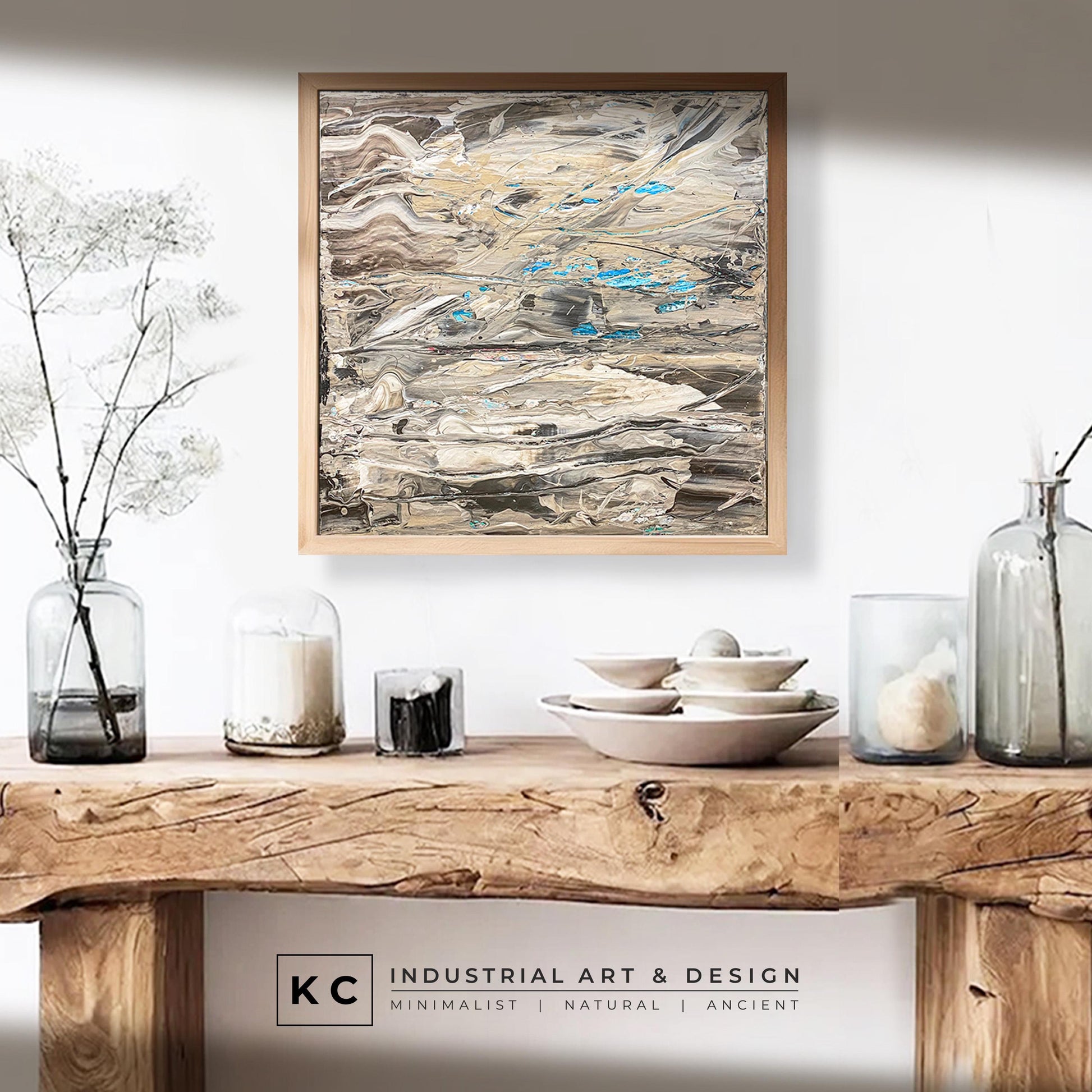 Beige Brown Black Abstract Painting | Large Original Landscape Art | Cream Tan Beige Office Den KC Industrial Art & Design