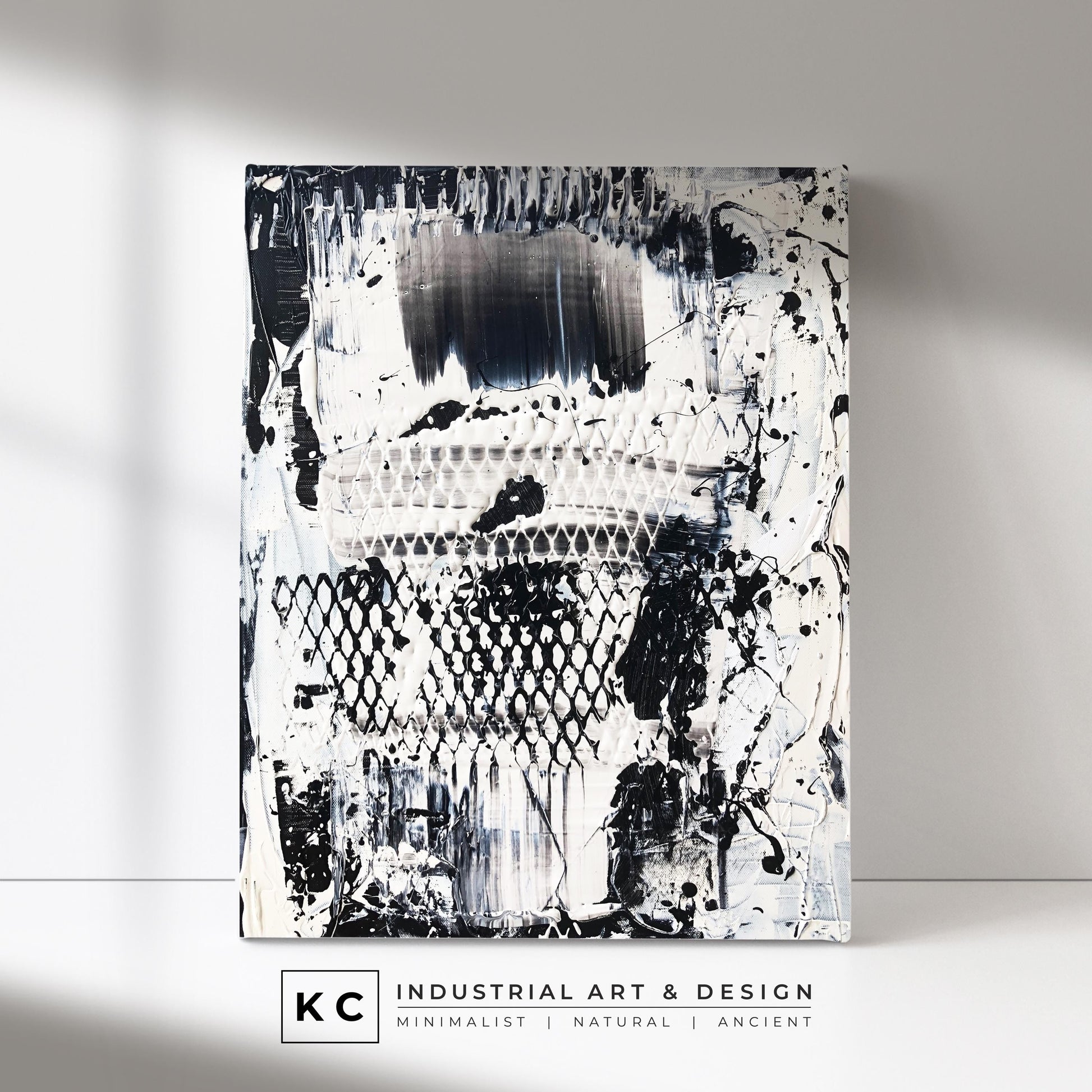 Black and White Industrial Textured Abstract Minimalist Wabi-Sabi Original Painting | Set of Three KC Industrial Art & Design
