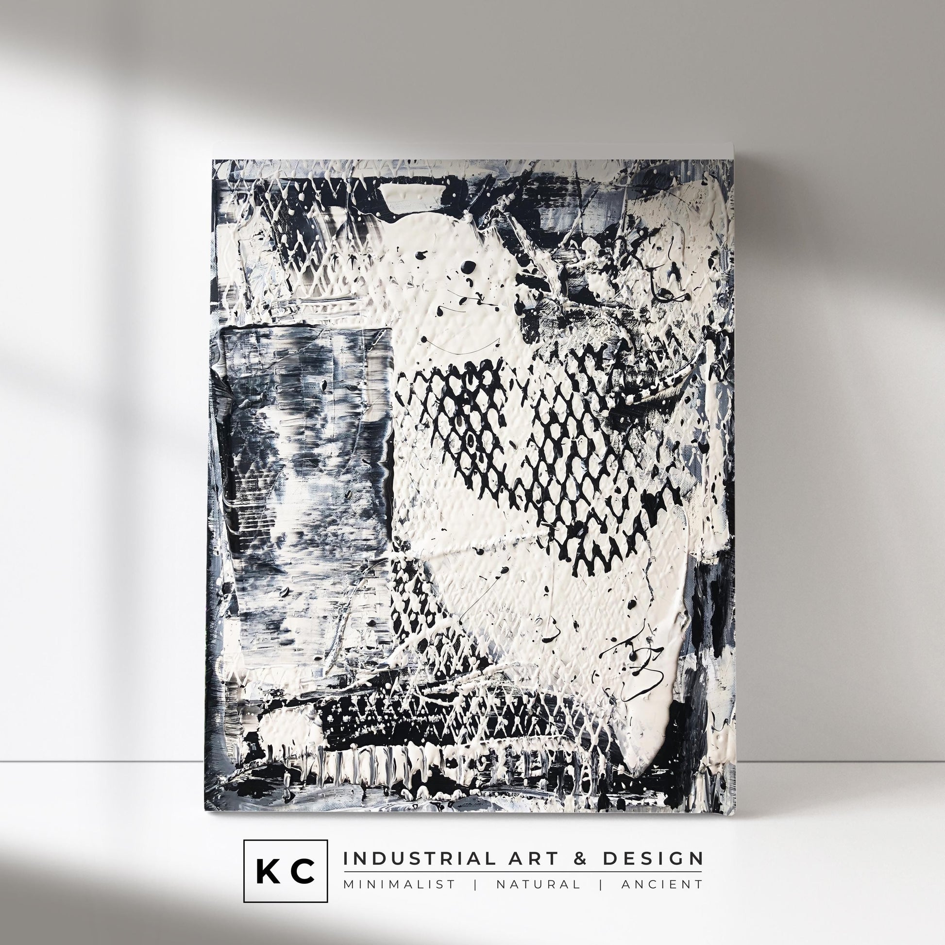 Black and White Industrial Textured Abstract Minimalist Wabi-Sabi Original Painting | Set of Three KC Industrial Art & Design