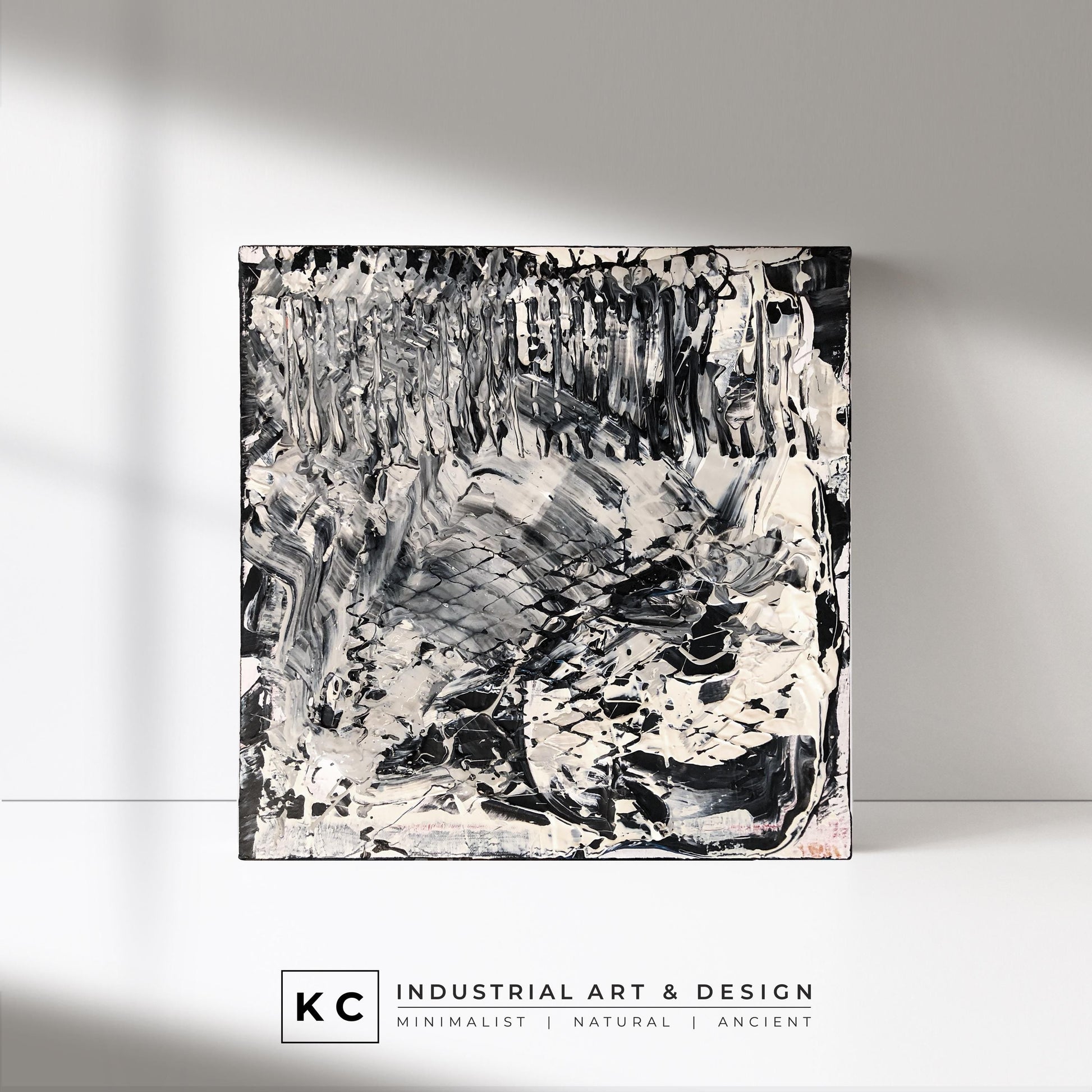 Black and White Industrial Textured Abstract Minimalist Wabi-Sabi Original Paintings | Set of Four KC Industrial Art & Design