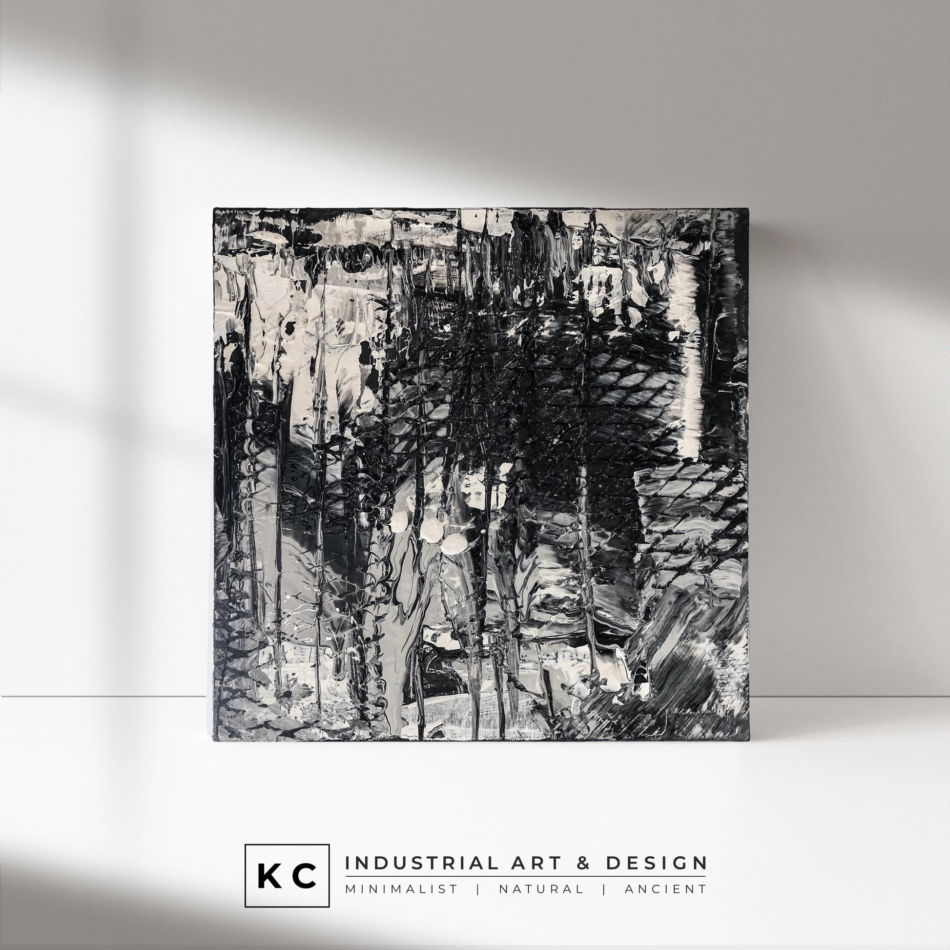 Black and White Industrial Textured Abstract Minimalist Wabi-Sabi Original Paintings | Set of Four KC Industrial Art & Design
