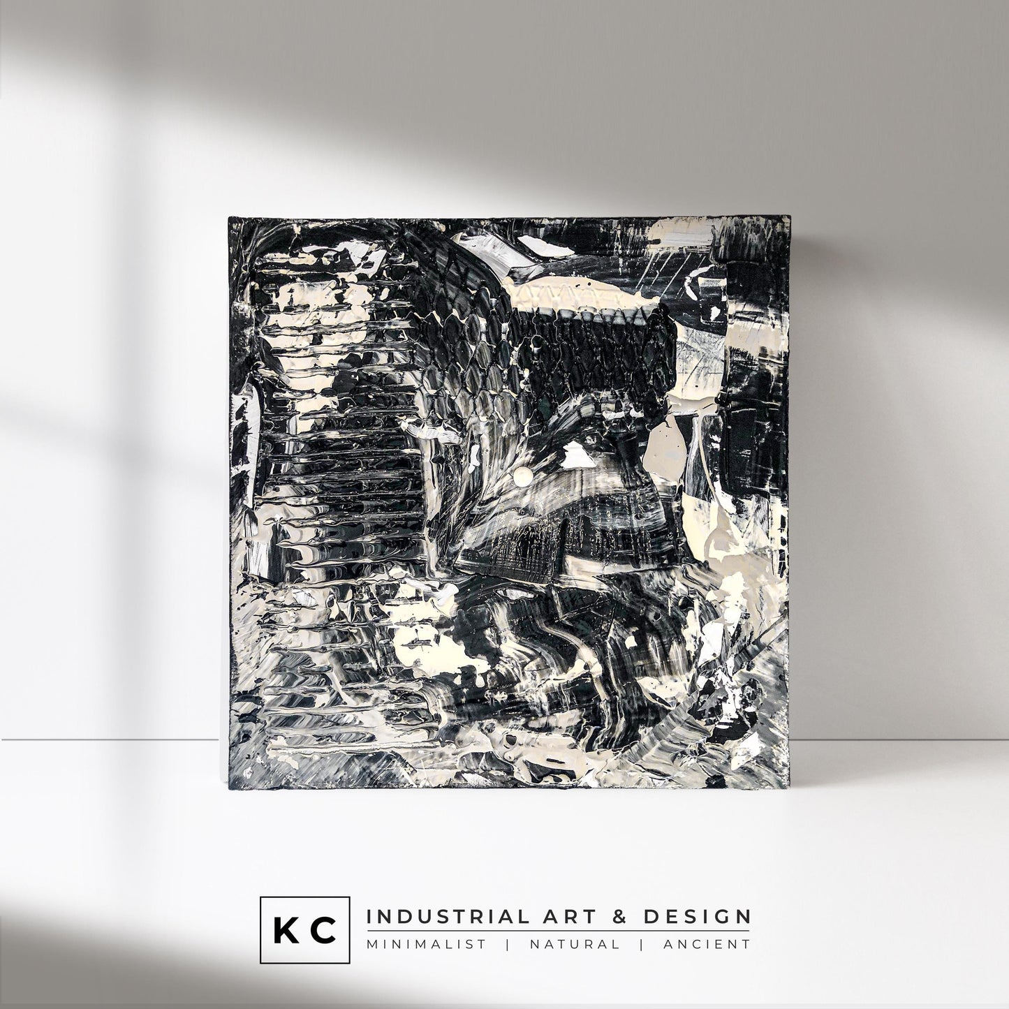 Black and White Industrial Textured Abstract Minimalist Wabi-Sabi Original Paintings | Set of Four KC Industrial Art & Design