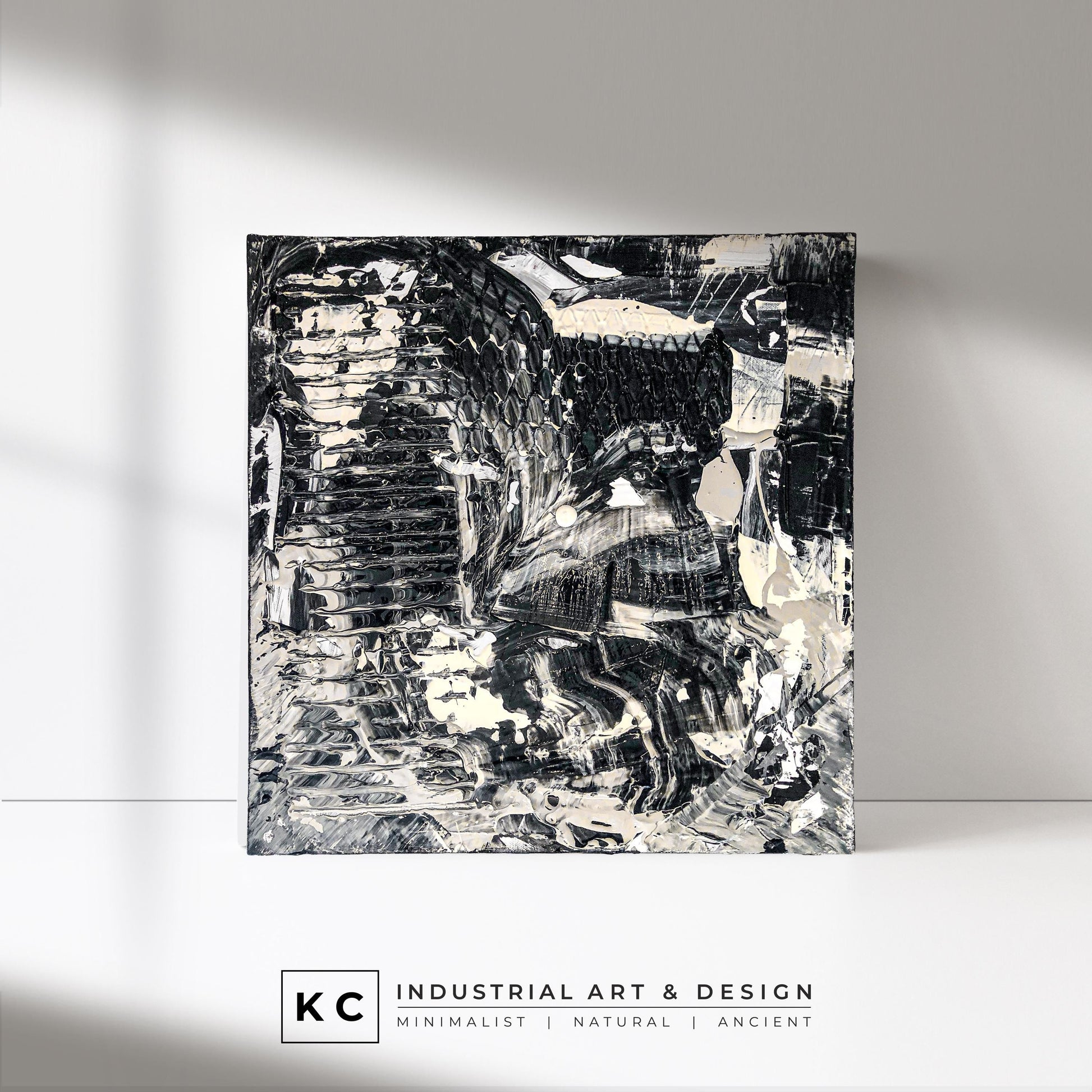 Black and White Industrial Textured Abstract Minimalist Wabi-Sabi Original Paintings | Set of Four KC Industrial Art & Design