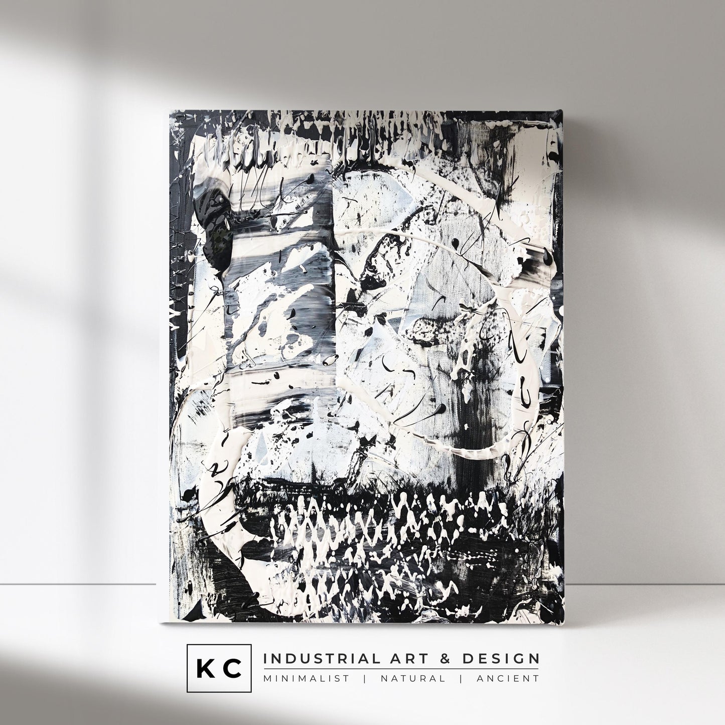 Black and White Industrial Textured Abstract Minimalist Wabi-Sabi Original Painting | Set of Three KC Industrial Art & Design
