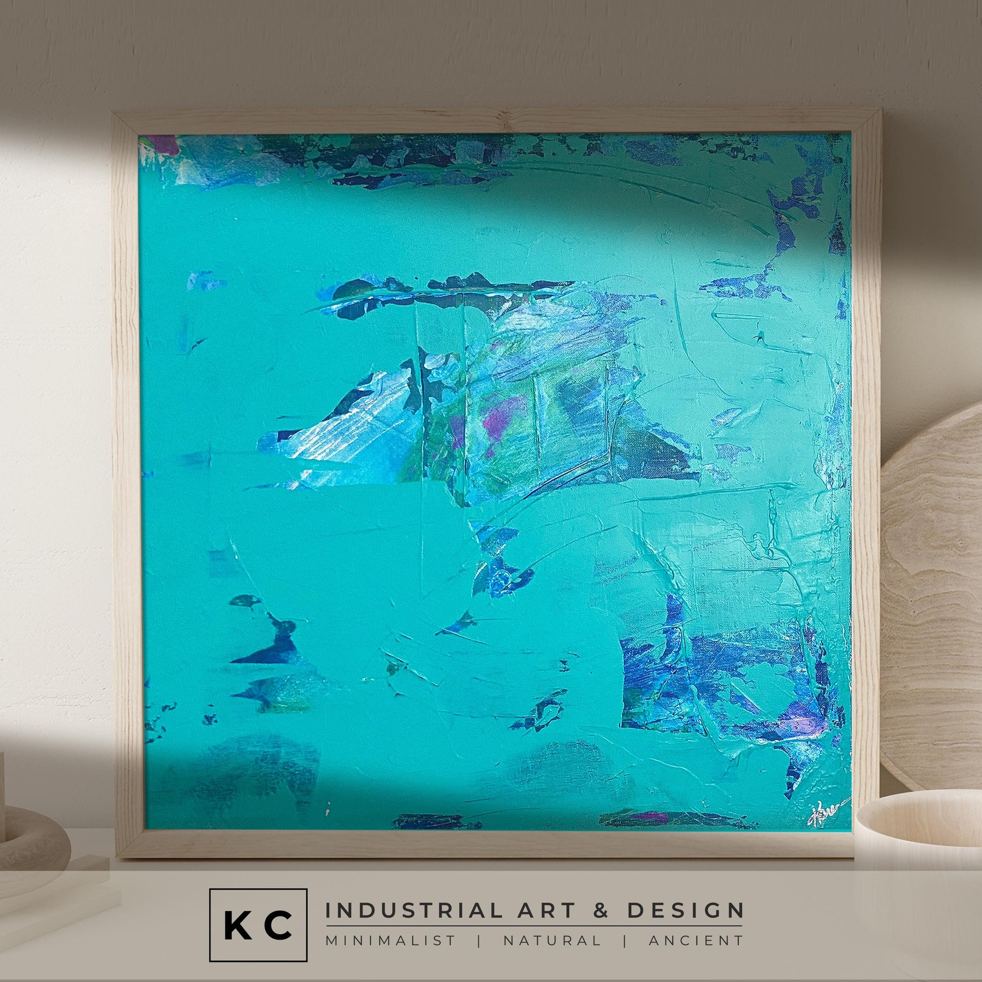 Peeled Paint Teal and Blue Layered Textured Original Abstract Painting | Acrylic on Canvas KC Industrial Art & Design