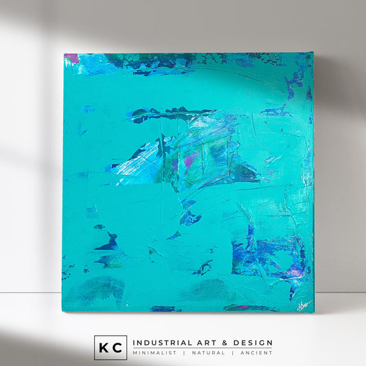 Peeled Paint Teal and Blue Layered Textured Original Abstract Painting | Acrylic on Canvas KC Industrial Art & Design