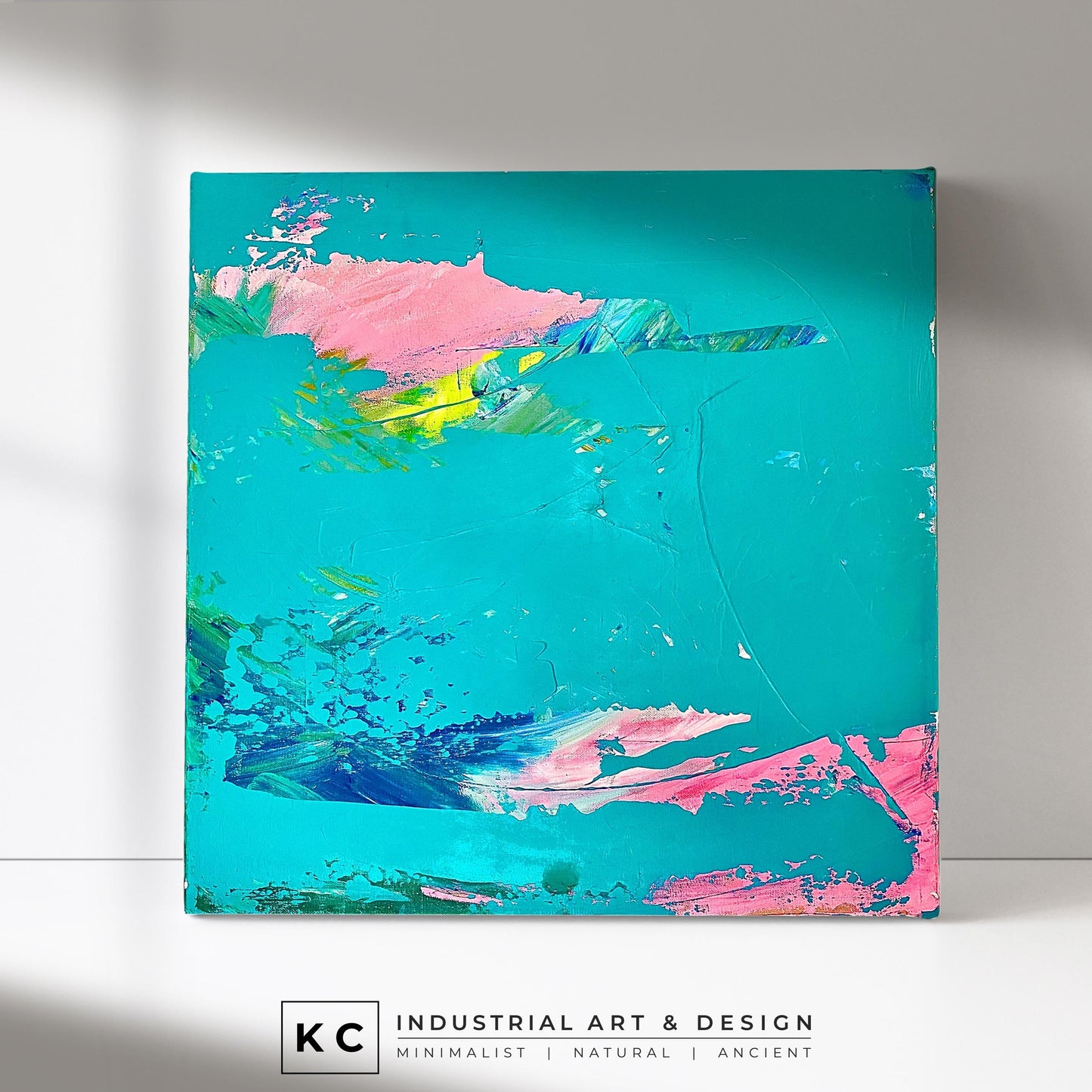 Peeled Paint Birthday Cake Pink Orange Teal and Blue Layered Textured Original Abstract Painting | Acrylic on Canvas KC Industrial Art & Design