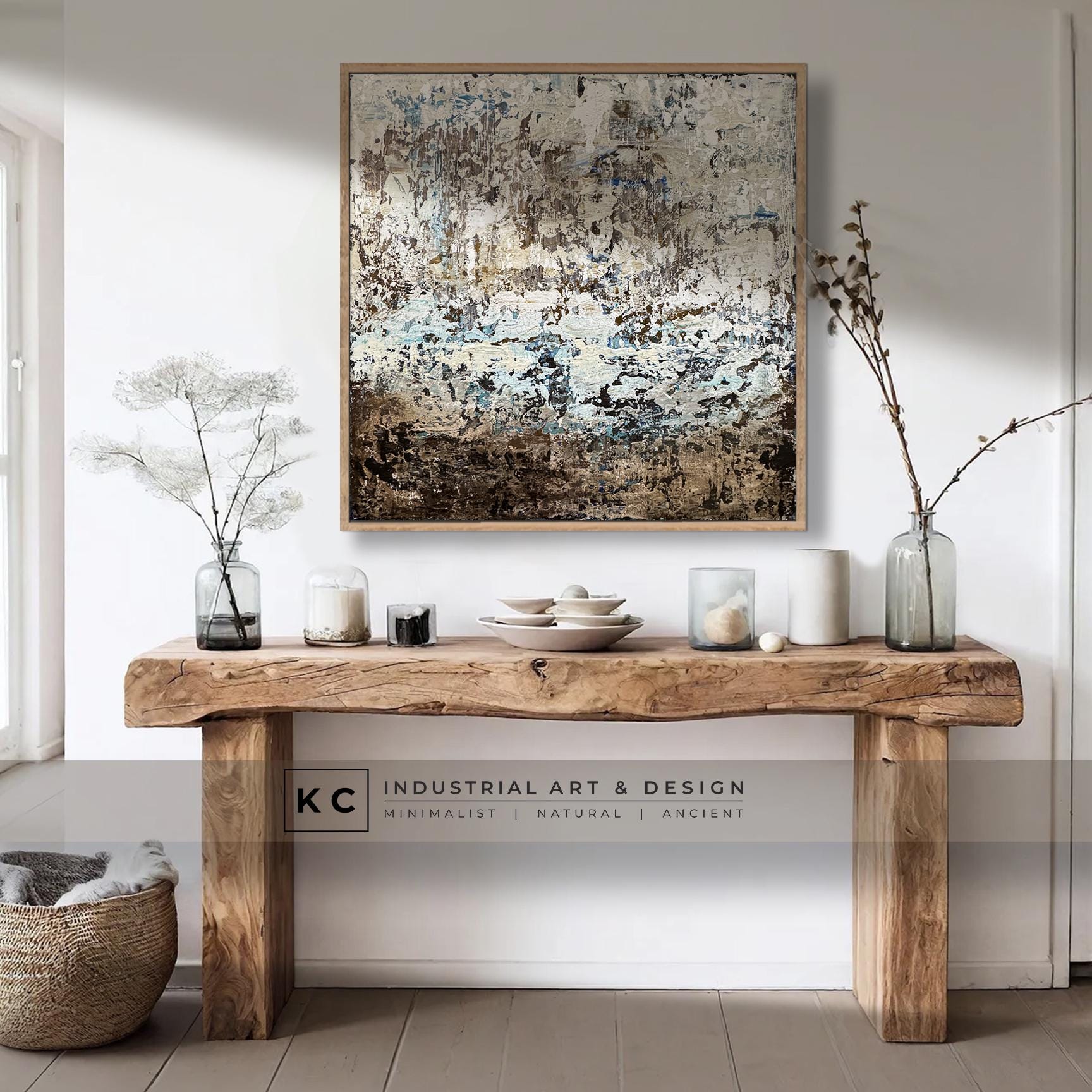 Beige Brown Black Abstract Painting | Large Original Landscape Art | Cream Tan Beige Office Den KC Industrial Art & Design