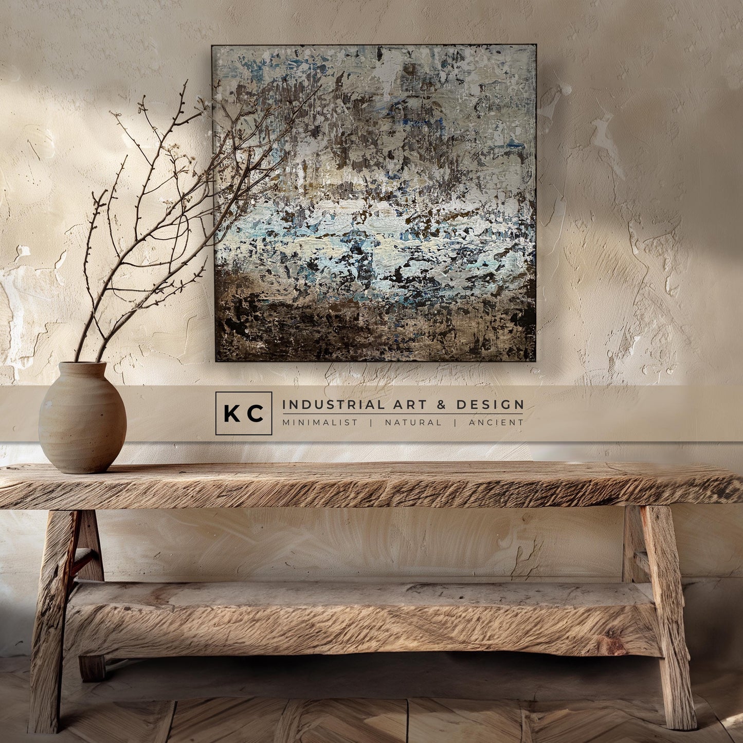 Beige Brown Black Abstract Painting | Large Original Landscape Art | Cream Tan Beige Office Den KC Industrial Art & Design