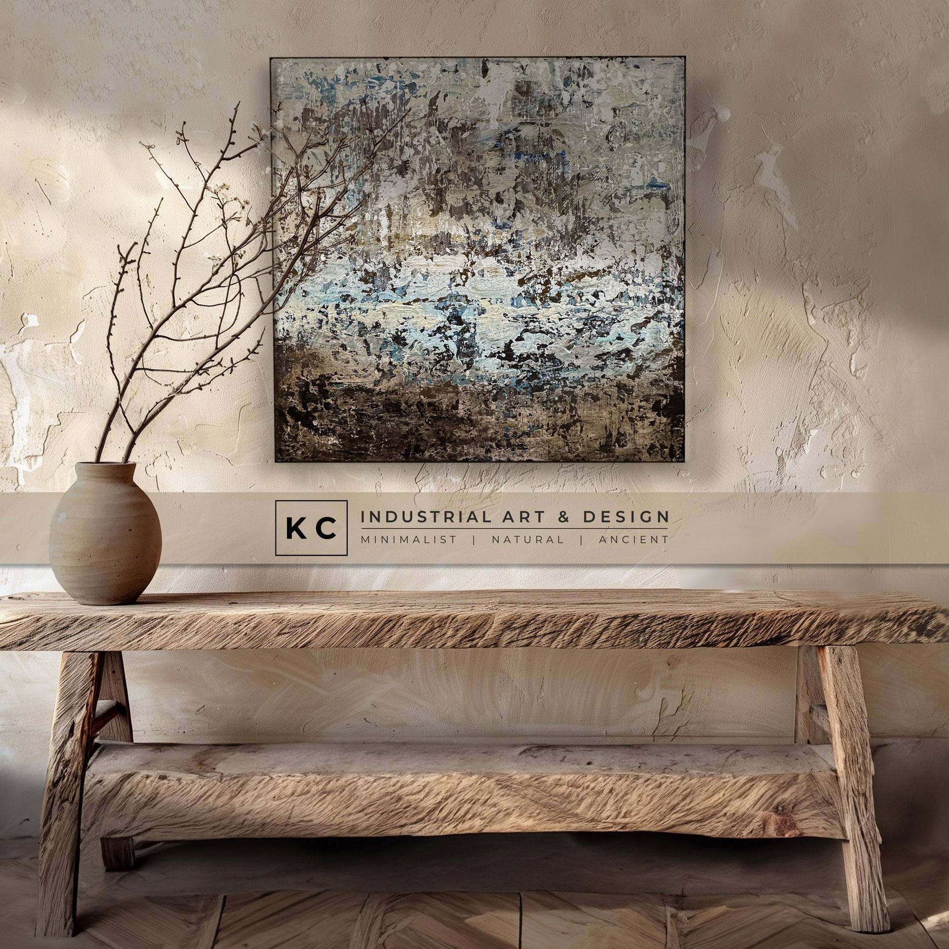 Beige Brown Black Abstract Painting | Large Original Landscape Art | Cream Tan Beige Office Den KC Industrial Art & Design
