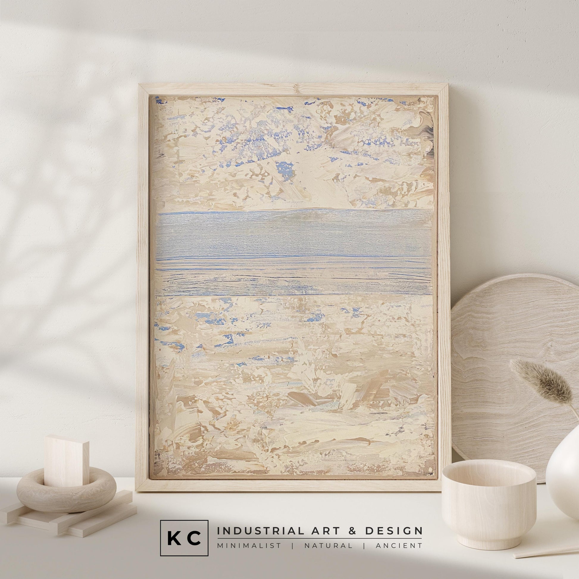 Serene Horizons #1 of 3 | Beige White Blue | Wabi-Sabi Textured Abstract Minimalist Painting on Canvas | Original Art | Modern Coastal
