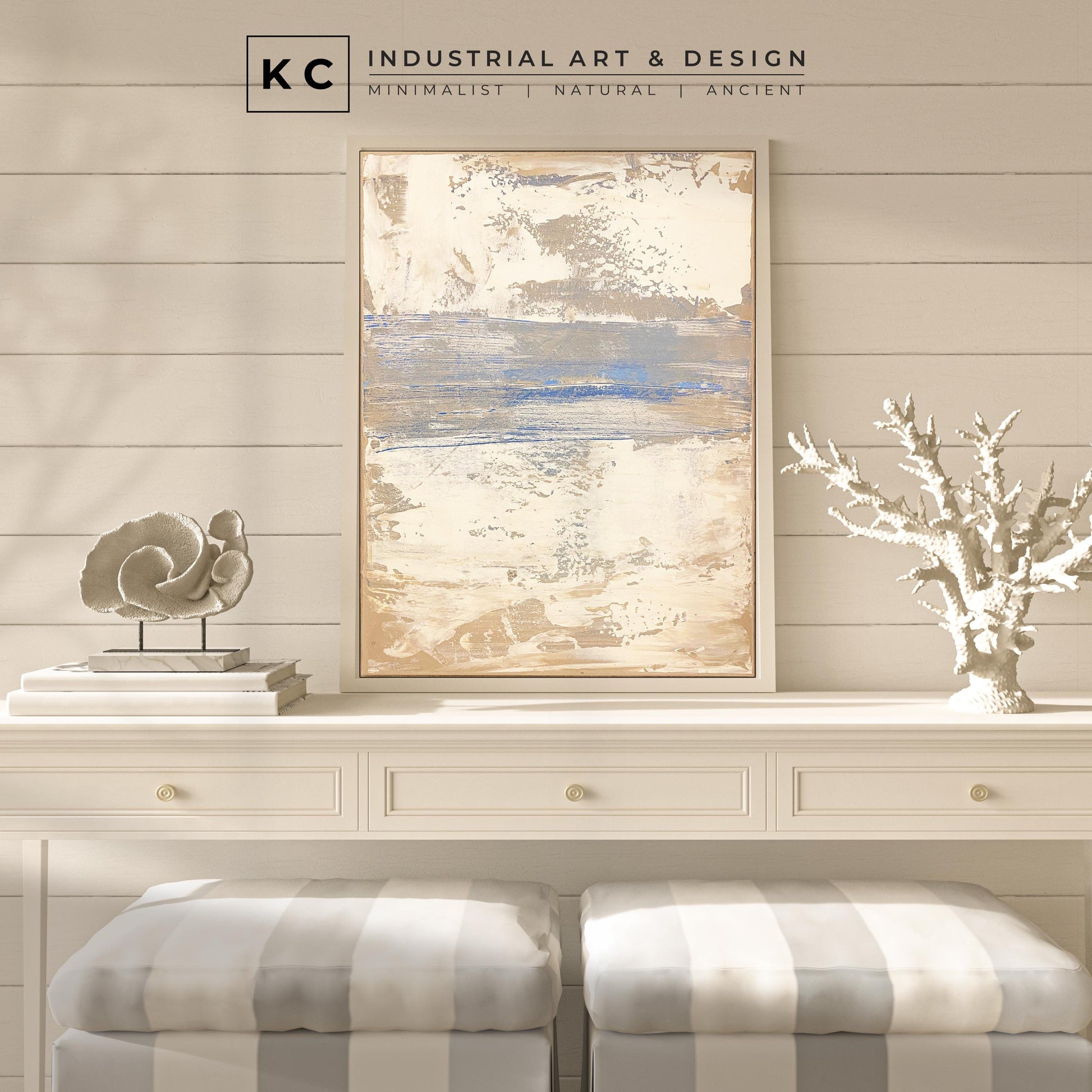 Serene Horizons #2 of 3 | Beige White Blue | Wabi-Sabi Textured Abstract Minimalist Painting on Canvas | Original Art | Modern Coastal