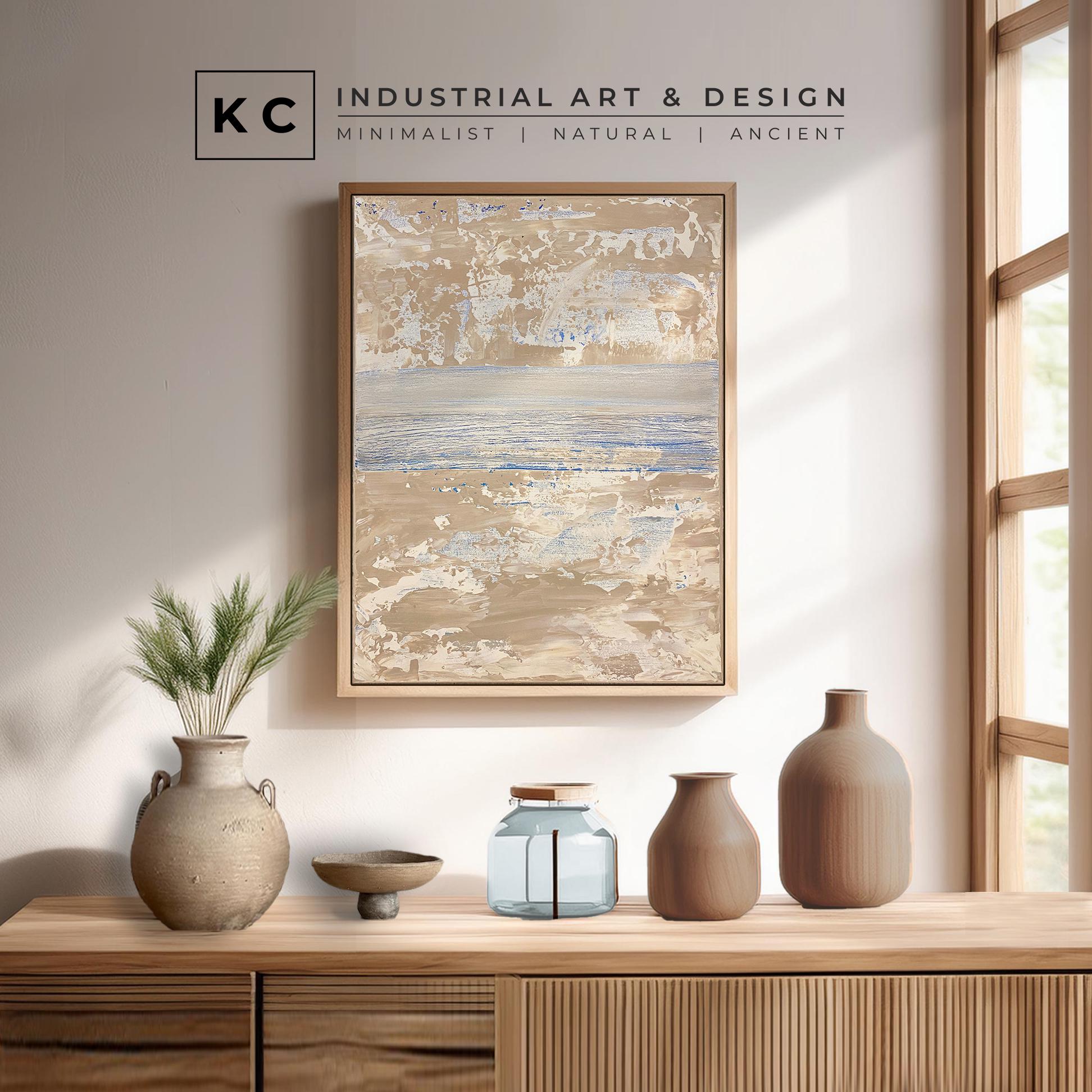 Serene Horizons #3 of 3 | Beige White Blue | Wabi-Sabi Textured Abstract Minimalist Painting on Canvas | Original Art | Modern Coastal