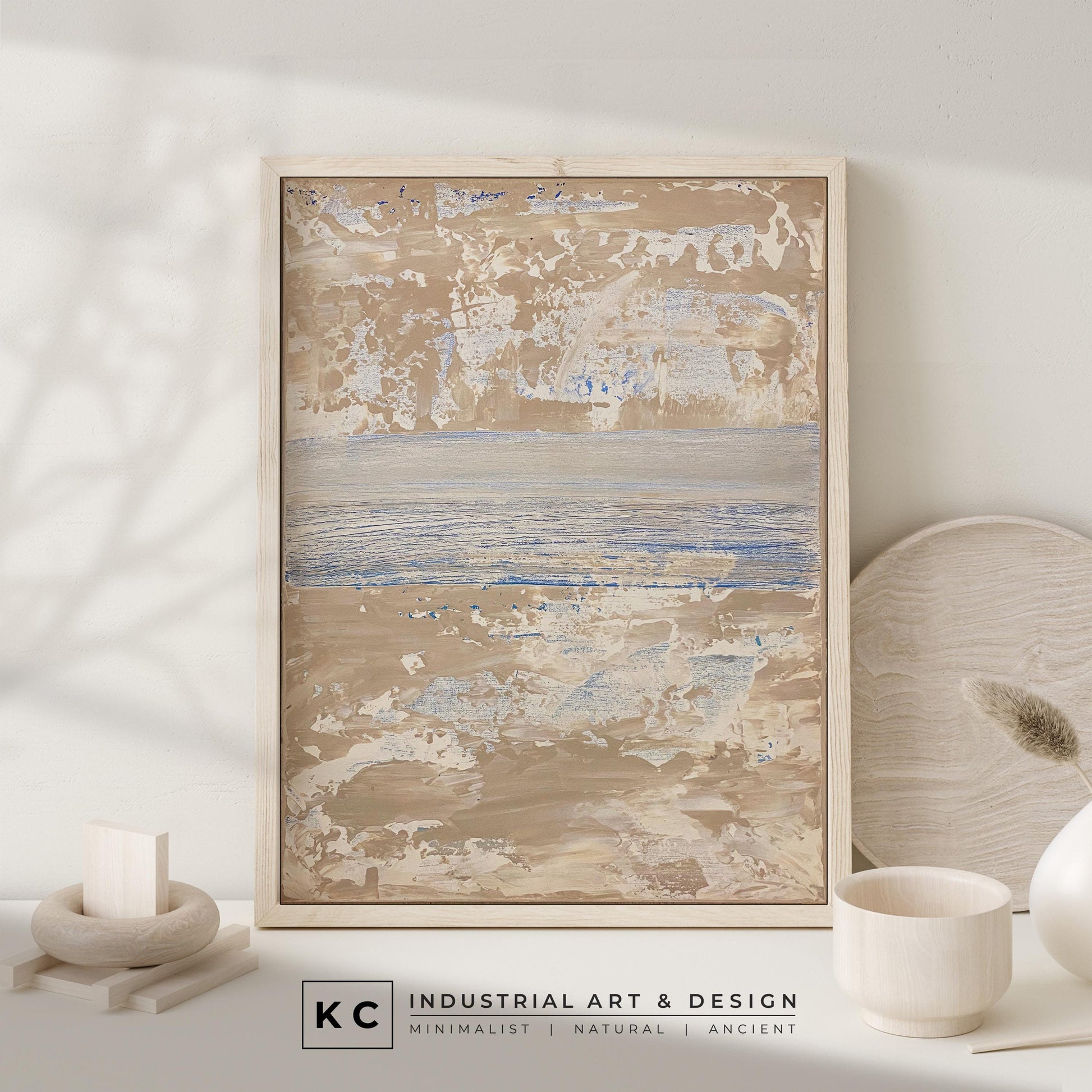 Serene Horizons #3 of 3 | Beige White Blue | Wabi-Sabi Textured Abstract Minimalist Painting on Canvas | Original Art | Modern Coastal