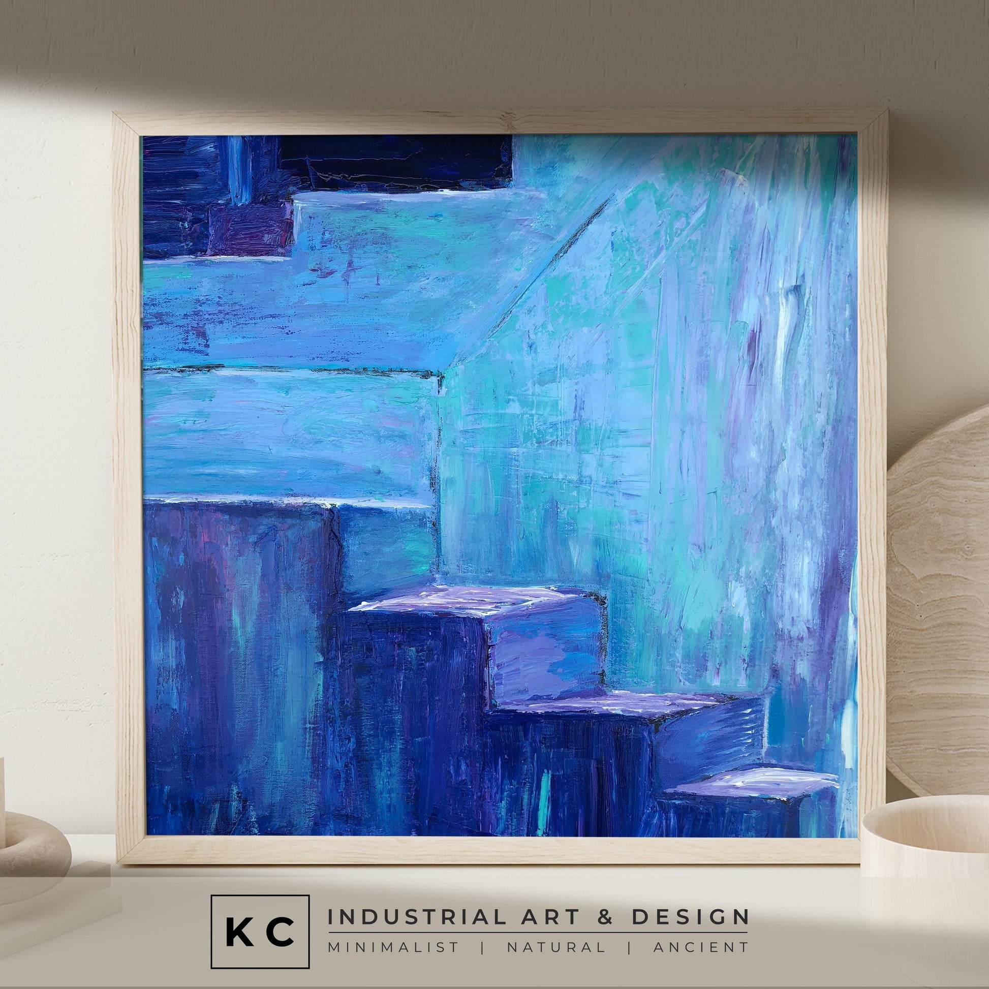 Blue Island Stairs | Abstract Architectural Colorful Original Painting | KC Industrial Art & Design KC Industrial Art & Design
