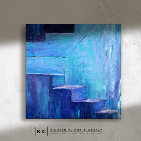 Blue Island Stairs | Abstract Architectural Colorful Original Painting | KC Industrial Art & Design KC Industrial Art & Design