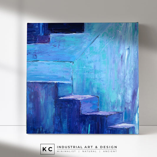 Blue Island Stairs | Abstract Architectural Colorful Original Painting | KC Industrial Art & Design KC Industrial Art & Design