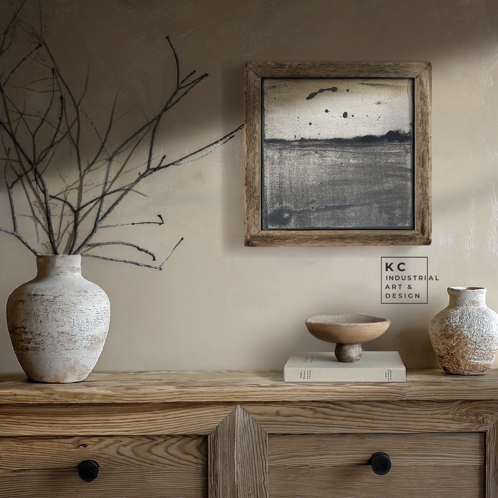 Wabi-Sabi Japandi #14 of 19 | Muted Monochrome | Square Hand-Painted Textured Canvas | Contemplative Minimalist Art