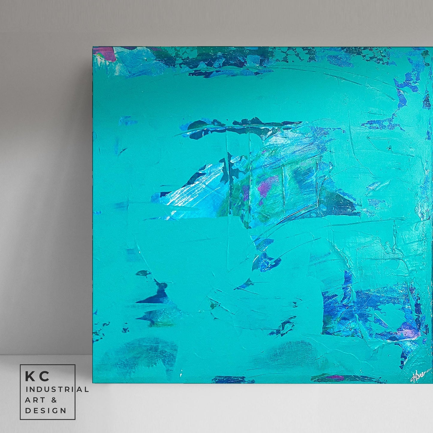 Peeled Paint Teal and Blue Layered Textured Original Abstract Painting | Acrylic on Canvas KC Industrial Art & Design