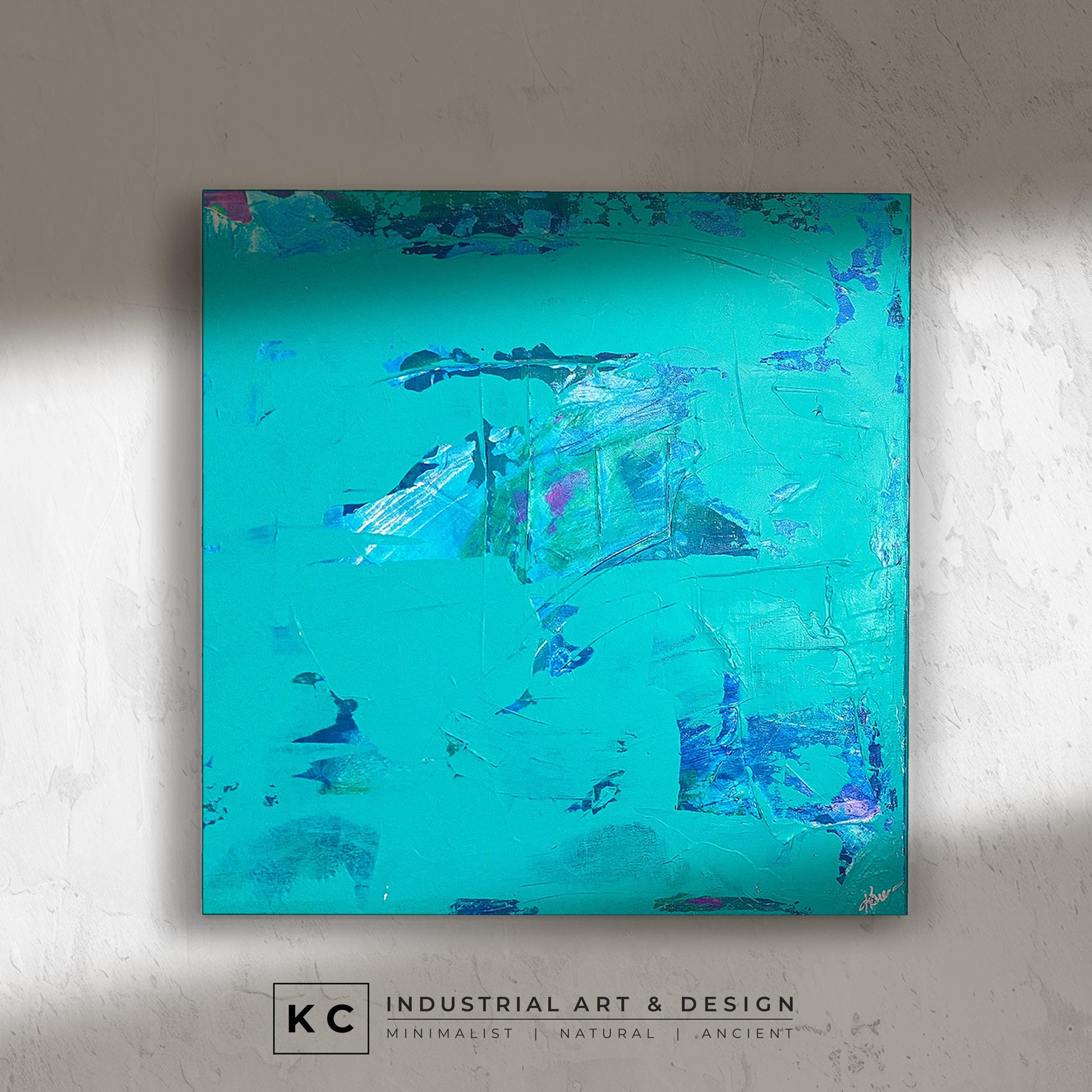 Peeled Paint Teal and Blue Layered Textured Original Abstract Painting | Acrylic on Canvas KC Industrial Art & Design