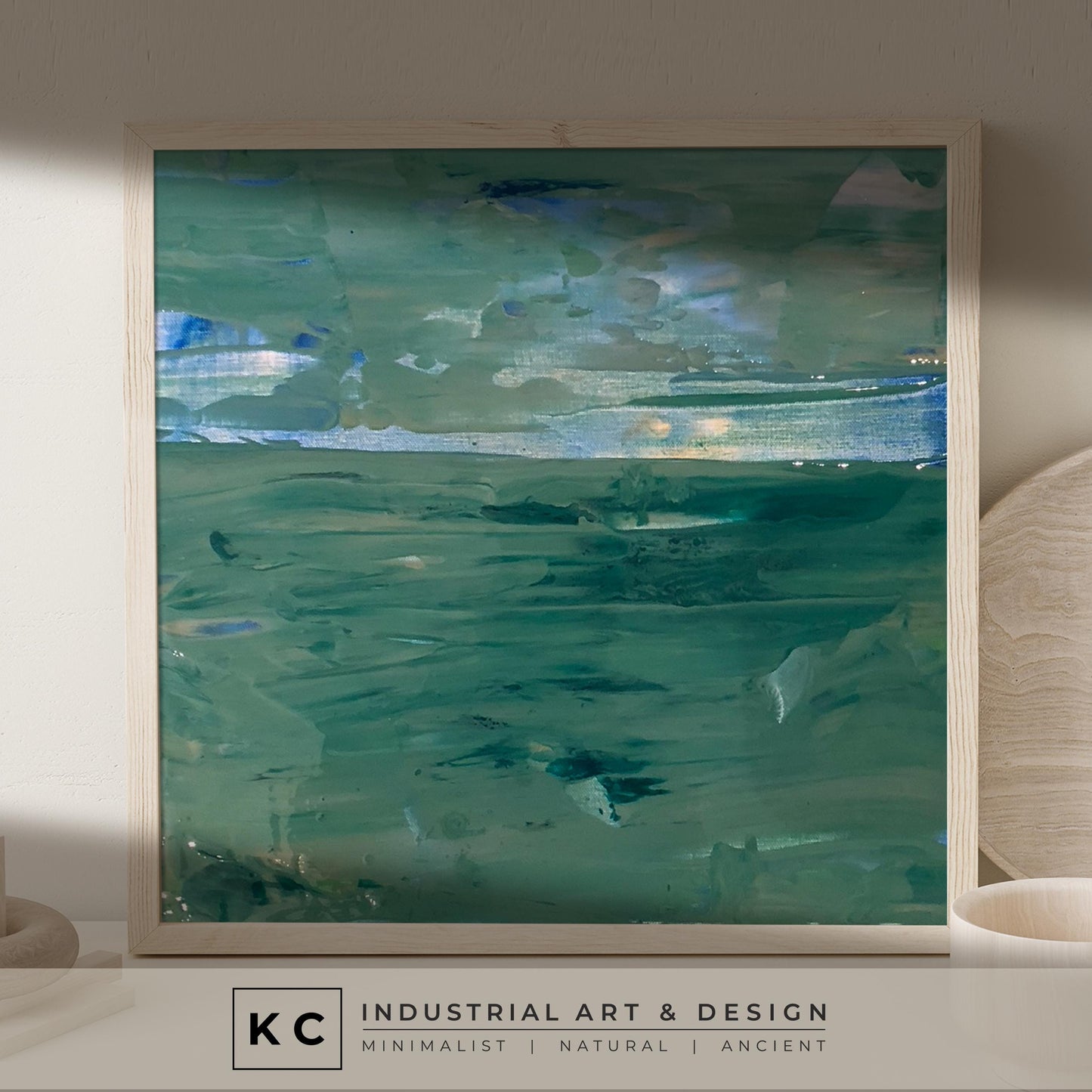 Peeled Paint Murky Lake Green Olive Blue Layered Textured Original Abstract Painting | Acrylic on Canvas KC Industrial Art & Design