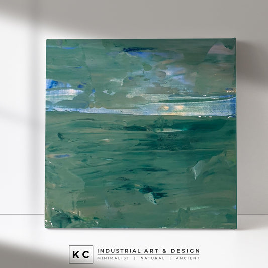 Peeled Paint Murky Lake Green Olive Blue Layered Textured Original Abstract Painting | Acrylic on Canvas KC Industrial Art & Design