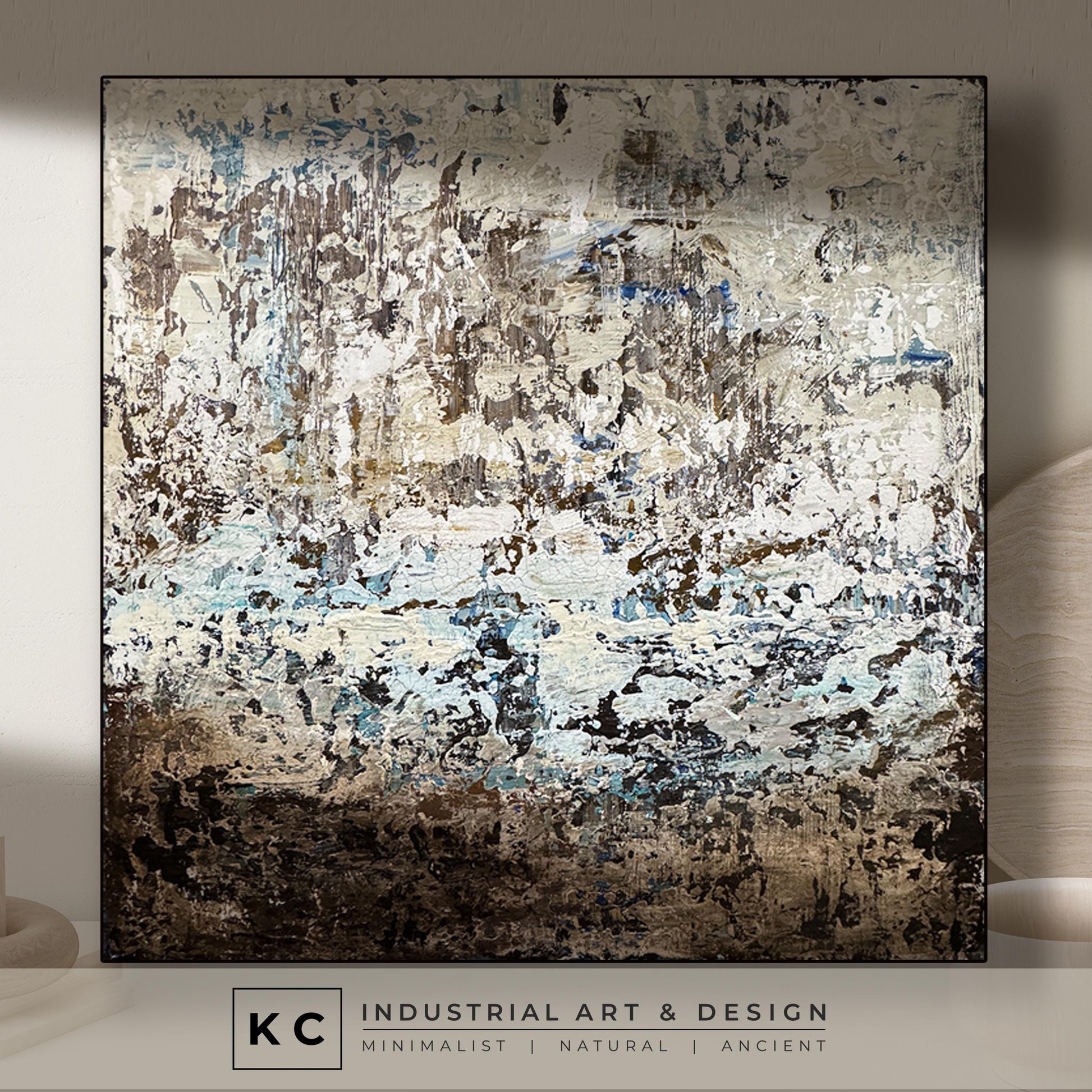 Beige Brown Black Abstract Painting | Large Original Landscape Art | Cream Tan Beige Office Den KC Industrial Art & Design