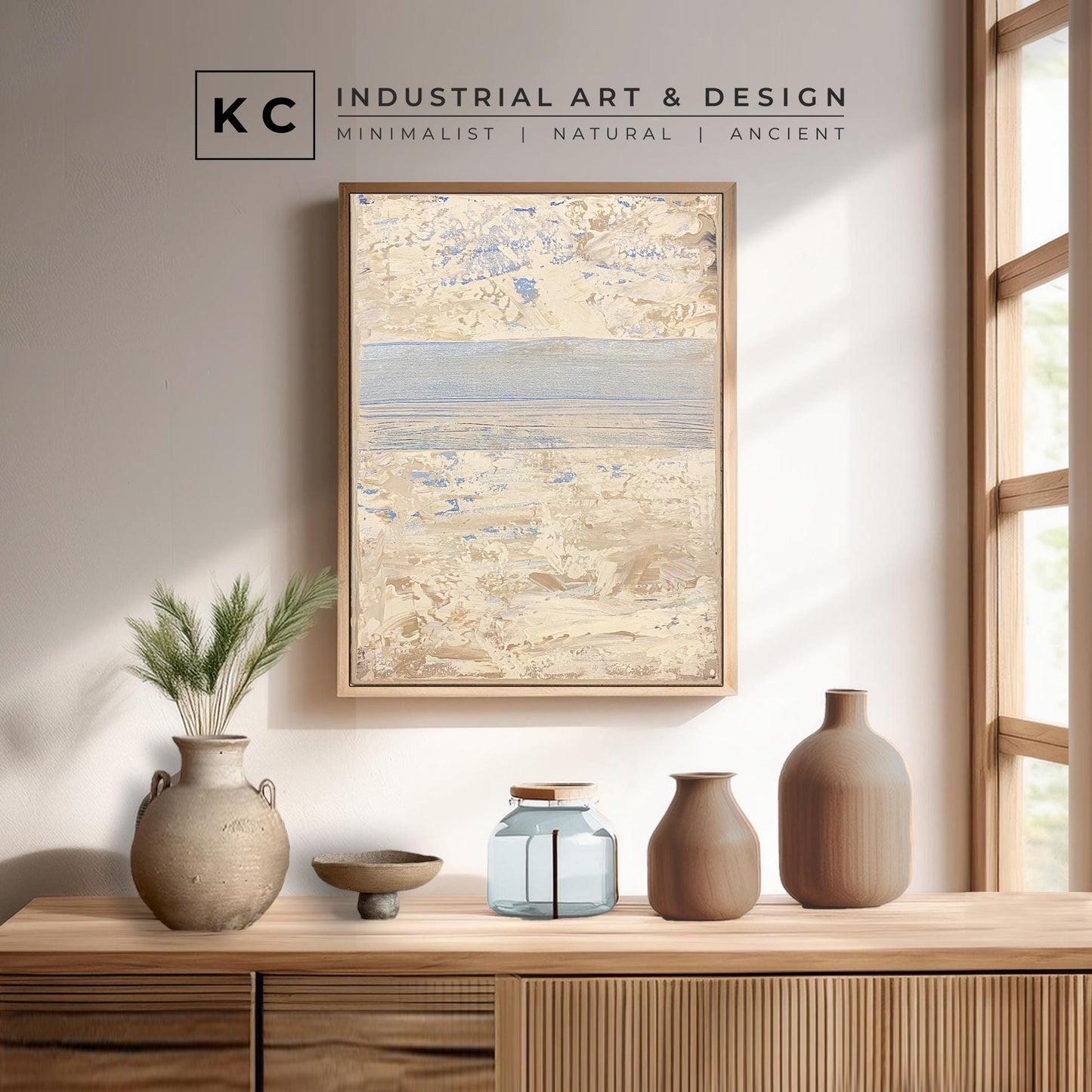 Serene Horizons #1 of 3 | Beige White Blue | Wabi-Sabi Textured Abstract Minimalist Painting on Canvas | Original Art | Modern Coastal