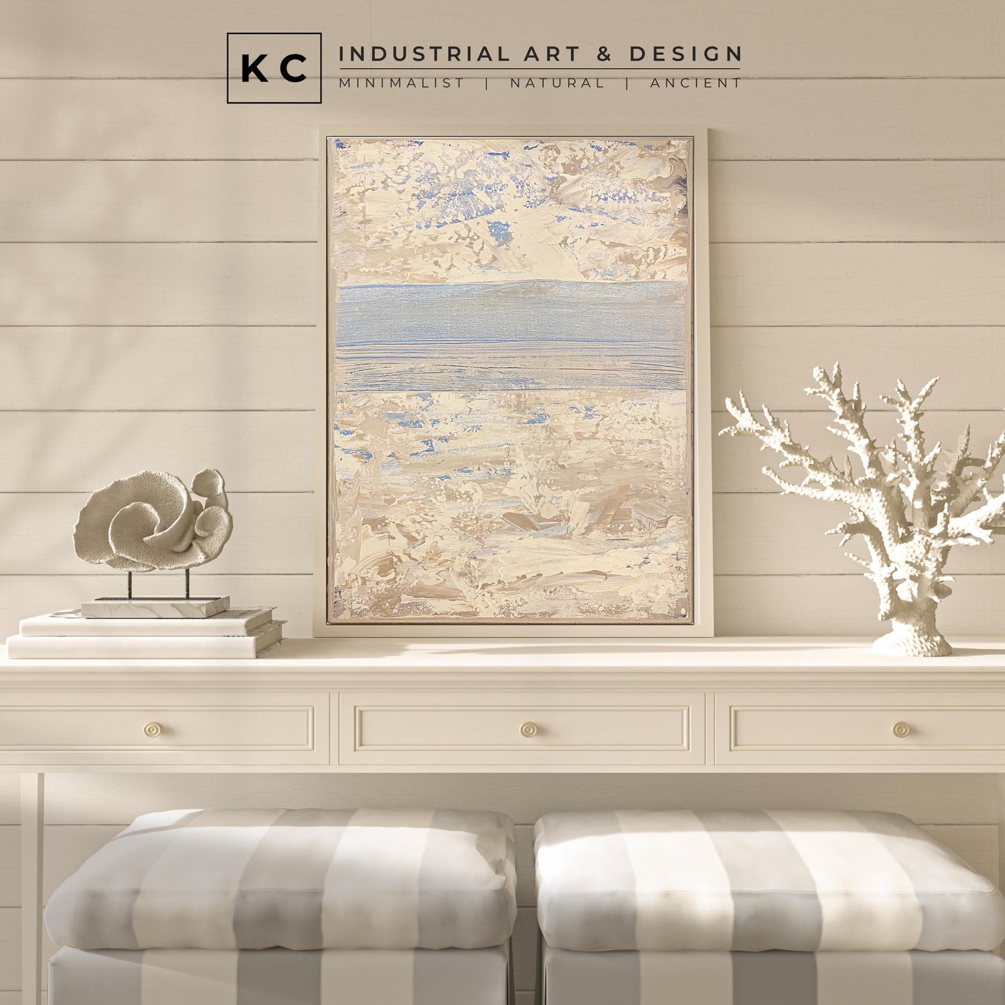 Serene Horizons #1 of 3 | Beige White Blue | Wabi-Sabi Textured Abstract Minimalist Painting on Canvas | Original Art | Modern Coastal
