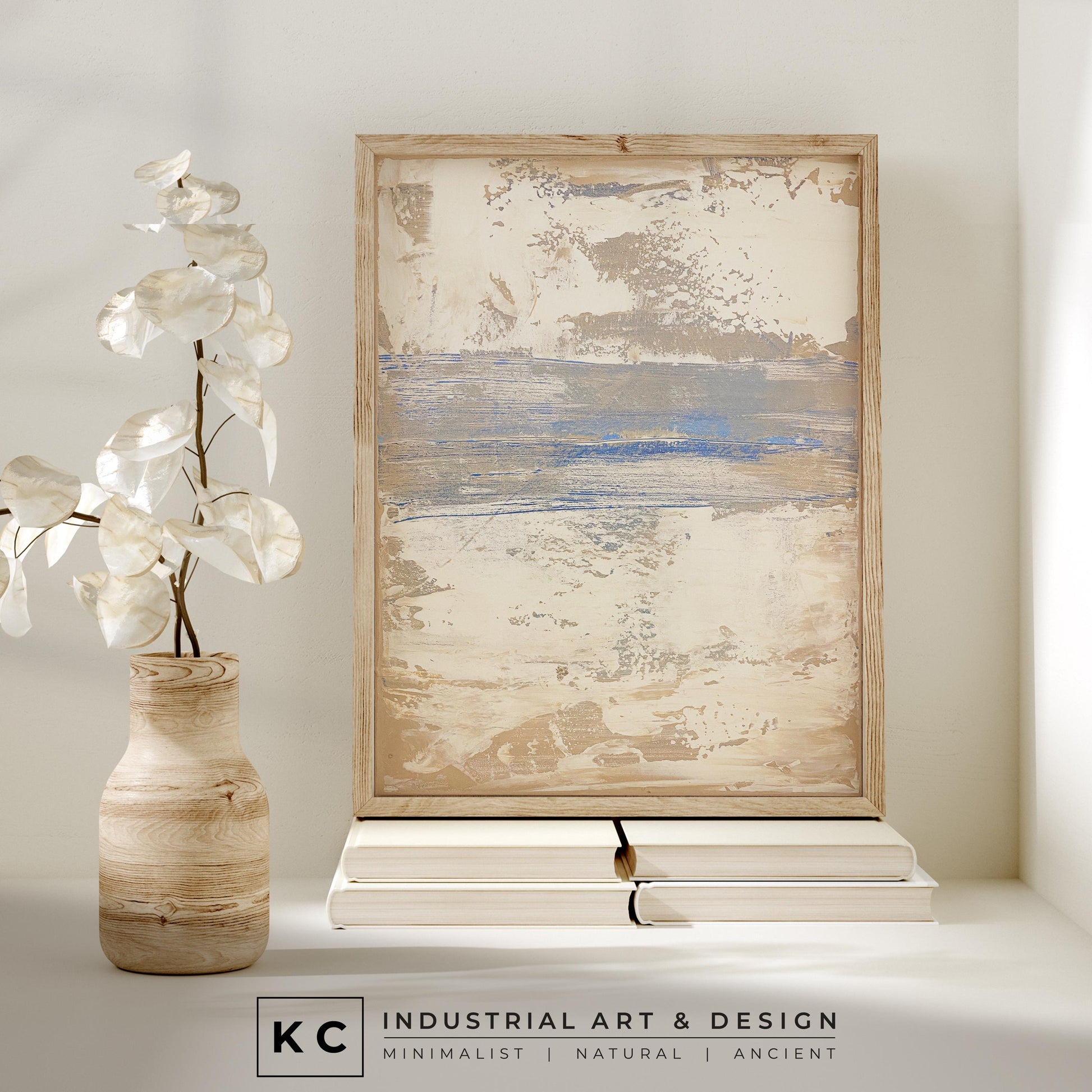 Serene Horizons #2 of 3 | Beige White Blue | Wabi-Sabi Textured Abstract Minimalist Painting on Canvas | Original Art | Modern Coastal