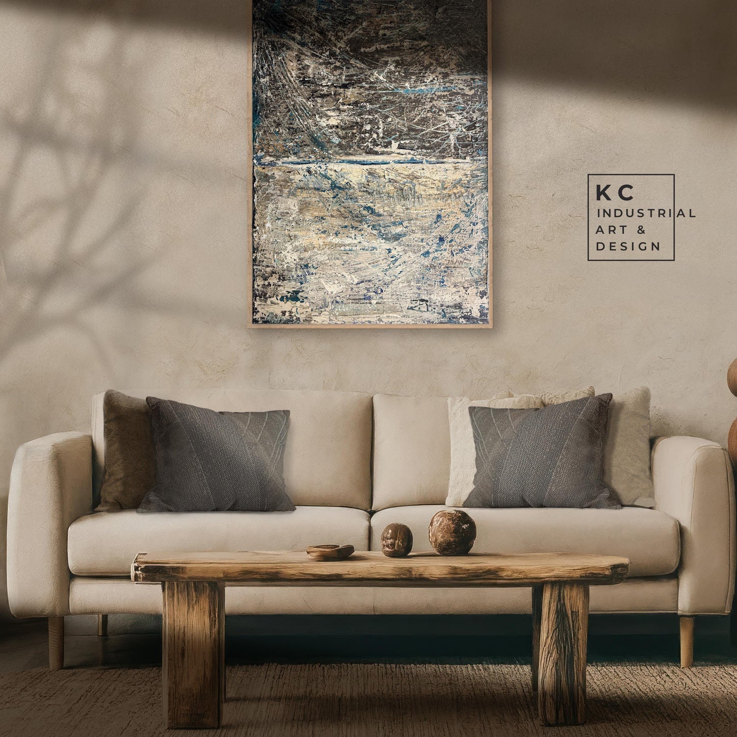 Wabi-Sabi Erratic Earth Scratchings Textured Layers | Abstract Minimalist Brown Beige Blue Turquoise Tan Distressed Artisan Painting KC Industrial Art & Design