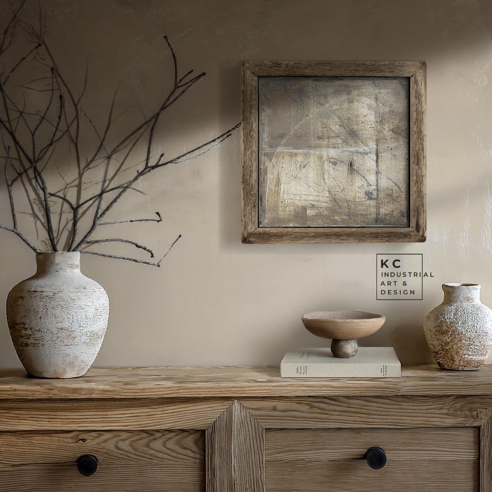 Wabi-Sabi Japandi #10 of 19 | Deep Charcoal Textures | Square Hand-Painted Canvas | Contemporary Zen Art